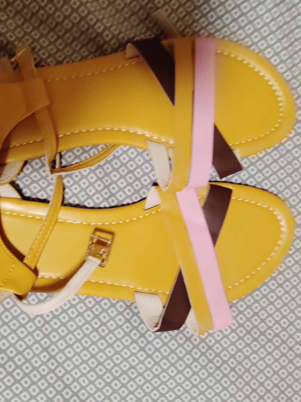 Bright Yellow Strappy Sandals with Pink & Brown Accents